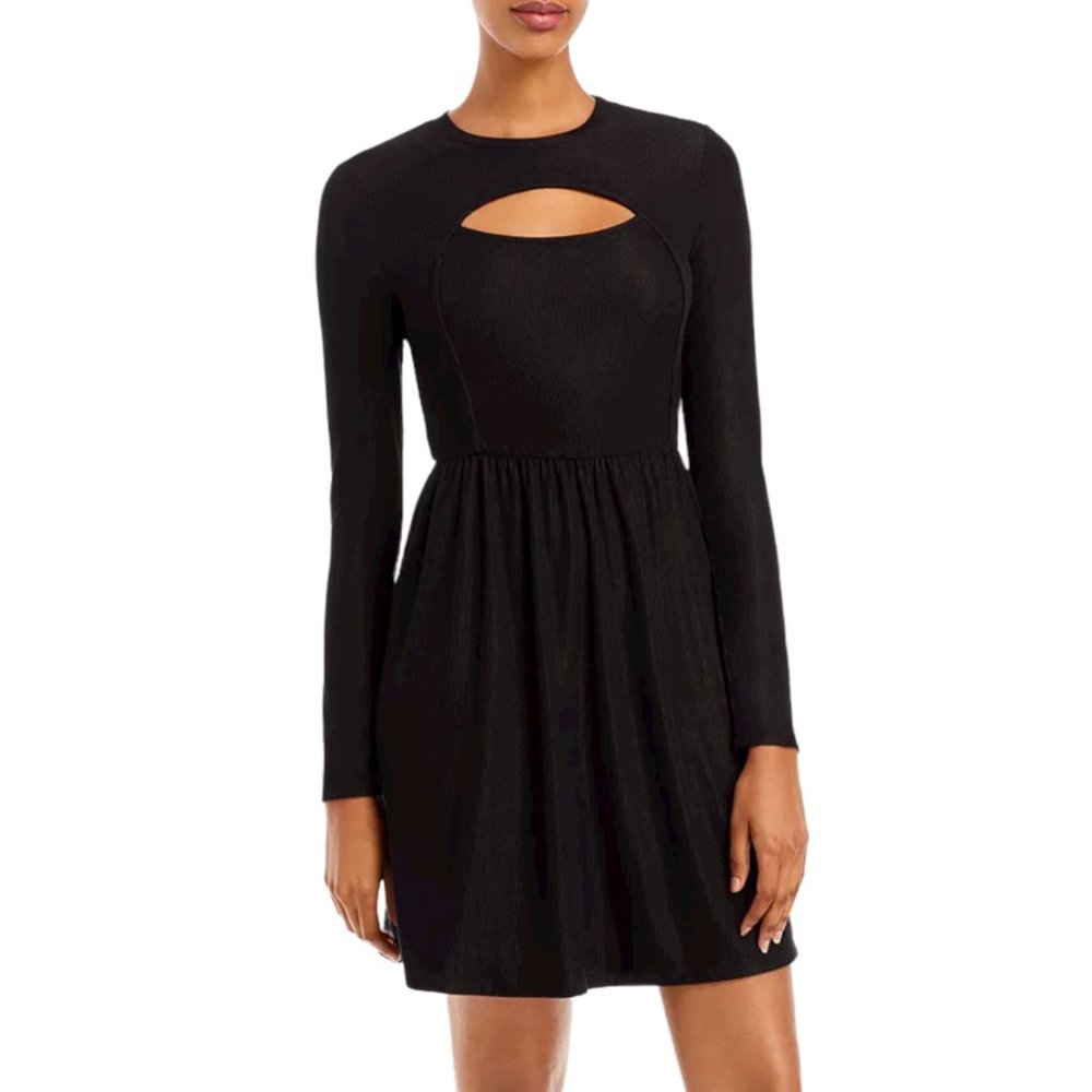 Aqua Cutout Knit Long Sleeve Mini Dress